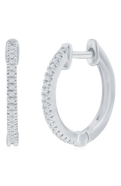 Simona Sterling Silver Pavé Diamond Huggie Hoop Earrings