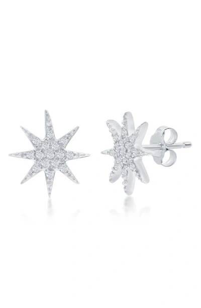 Simona North Star Design Diamond Studs (0.1 Ct. T.w.) 30 Stones In Sterling Silver