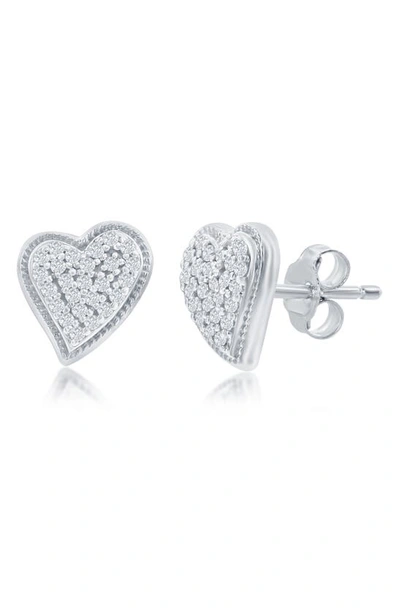 Simona Sterling Silver Heart Diamond Stud Earrings