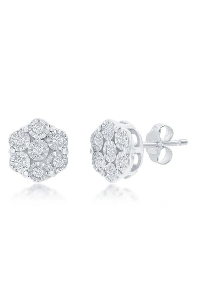 Simona Sterling Silver Diamond Flower Stud Earrings