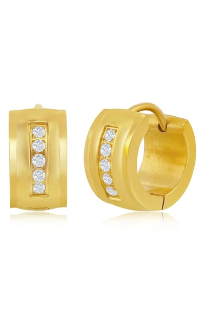 Blackjack Cubic Zirconia Huggie Hoop Earrings In Gold