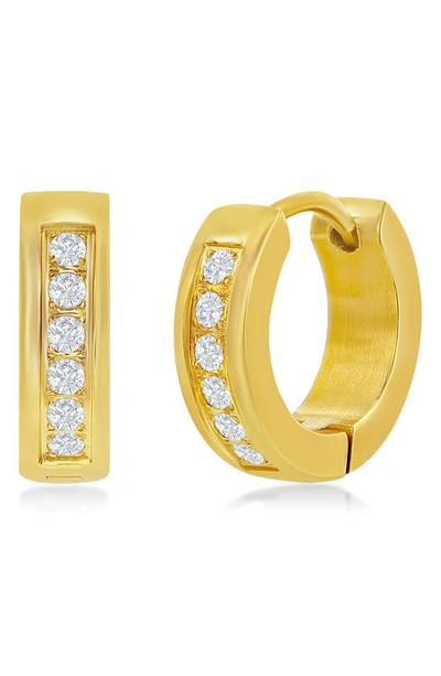 Blackjack Cubic Zirconia Huggie Hoop Earrings In Gold