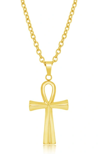 Blackjack Ankh Cross Pendant Necklace In Gold