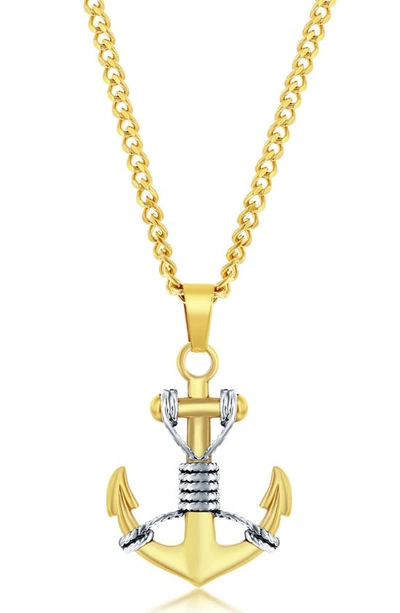 Blackjack Oxidized Anchor Pendant Necklace In Gold/ Silver