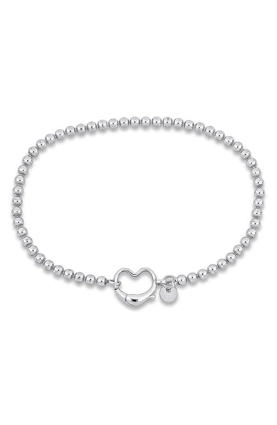 Delmar Beaded Heart Clasp Bracelet In Silver