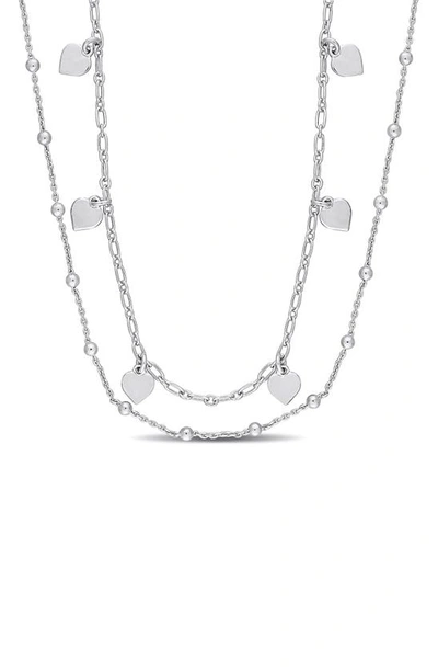 Delmar Heart & Ball Bead Chain Layered Necklace In Metallic