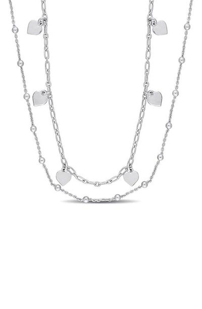 Delmar Heart & Ball Bead Chain Layered Necklace In Silver