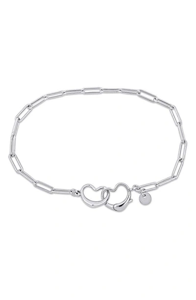 Delmar Double Heart Paperclip Link Bracelet In Silver