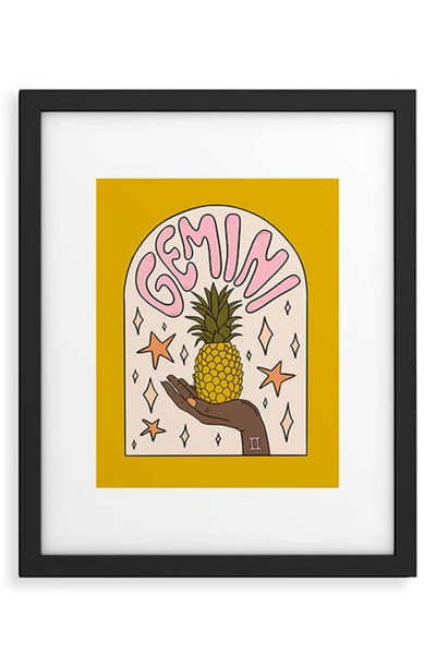 Deny Designs 'gemini Pineapple Doodle' By Meg Framed Wall Art In Yellow