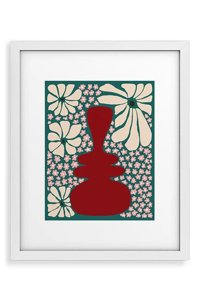 Deny Designs Happy Retro Flowers Vase 1 Framed Wall Art In Green