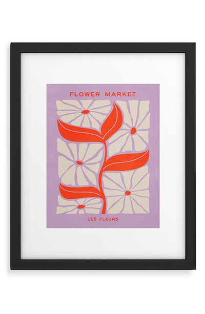 Deny Designs 'plum Flamingo Les Fleurs' By Ayeyokp Framed Wall Art In Purple