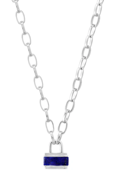 Effy Sterling Silver Lapis Lazuli Padlock Pendant Necklace In Metallic