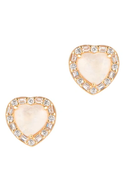 Adornia Fine Halo Heart Moonstone Stud Earrings In White