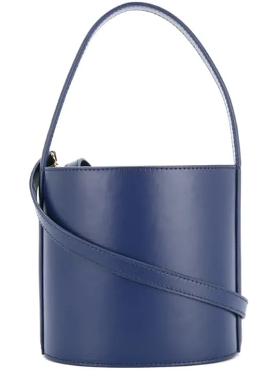 Staud Navy Bissett Leather Bucket Bag In Blue