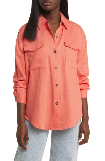 Asos Design Utility Oversize Button-up Shirt In Orange