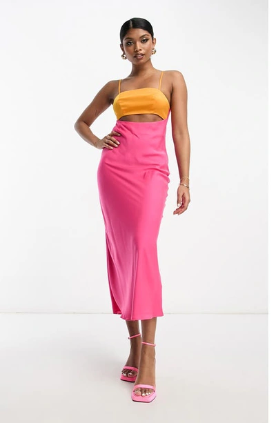 ASOS Design High Neck Fringe Maxi Dress in Hot Pink