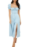 House Of Cb Tallulah Puff Sleeve Midi Dress In Blue Vintage