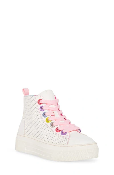 Steve Madden Kids' Jquish Metallic High Top Sneaker In White