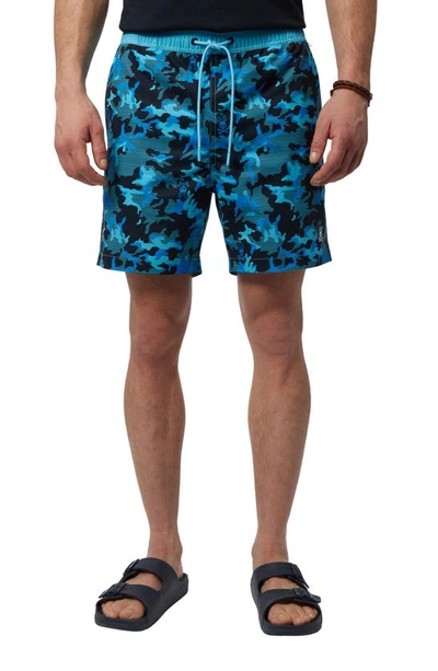 Psycho Bunny Rye Print Swim Trunks In New Navy