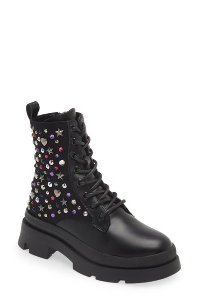 Steve Madden Kids' Jkrissen Glitter Stud Combat Boot In Black