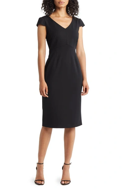 Connected Apparel Cap Sleeve Sheath Dress In Black/ Gold
