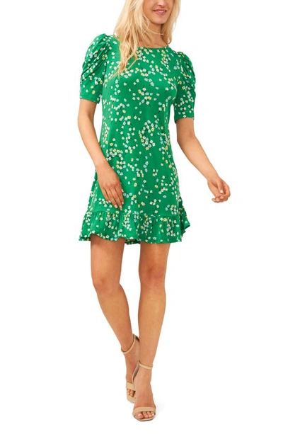 Cece Floral Ruffle Hem Knit Minidress In Green