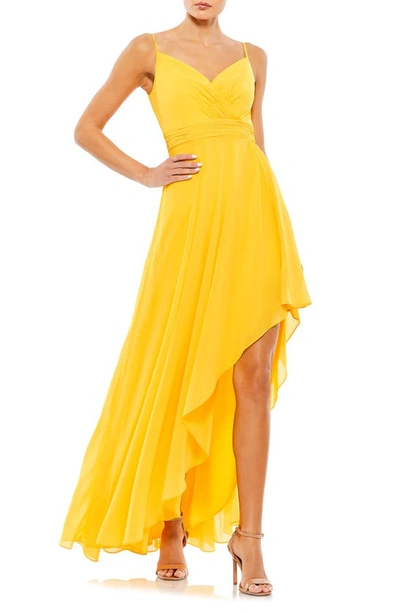 Ieena For Mac Duggal Asymmetric Hem Gown In Marigold