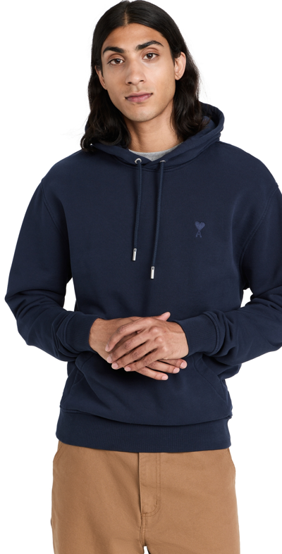 Ami Alexandre Mattiussi Navy Ami De Coeur Hoodie In Nautic Blue/491