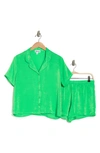 Abound Satin Button-up Shirt & Shorts Pajamas In Green Island