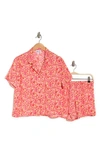 Abound Satin Button-up Shirt & Shorts Pajamas In Pink Ribbon Dense Ditsy