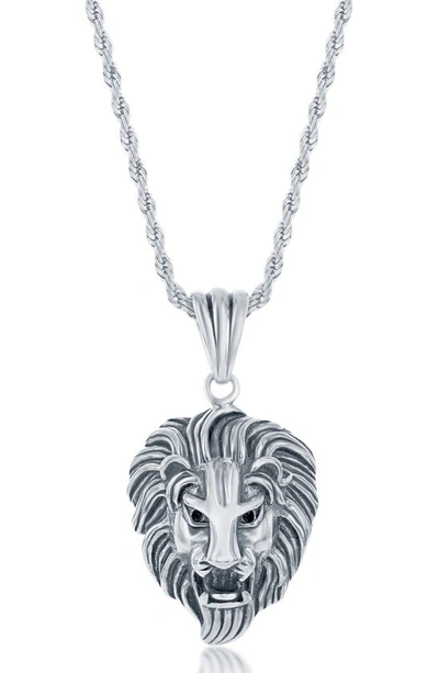 Blackjack Oxidized Lion Pendant Necklace In Silver