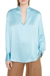 Vince Silk Slit-neck Long-sleeve Blouse In Lt Lagoon