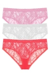 Natori Bliss Allure Lace 3-pack Girl Briefs In Freesia/ White/ Hibiscus