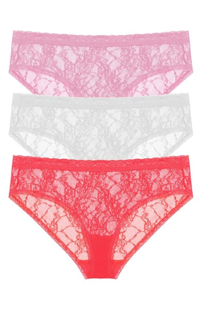 Natori Bliss Allure Lace 3-pack Girl Briefs In Freesia/ White/ Hibiscus