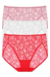 Natori Bliss Allure Lace 3-pack French Cut Briefs In Fr/ Wht/ Hbs