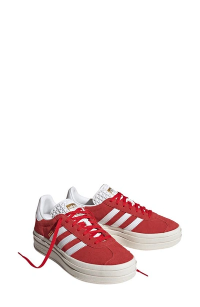 Adidas Originals Gazelle Bold Platform Sneaker In Red/ White/ Gold