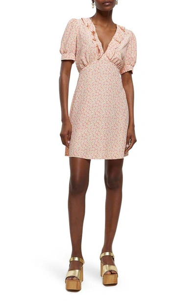 River Island Floral Print Frill Dress In Pink