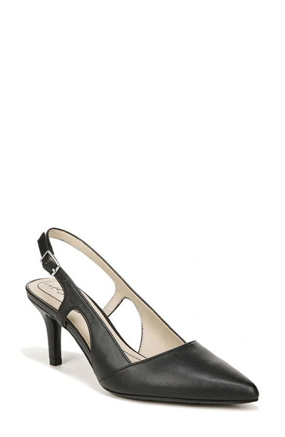 Lifestride Social Slingback Pointed Toe Pump In Black Faux Leather
