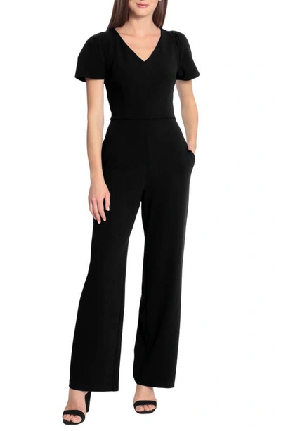 Maggy London Short Sleeve Crepe Jumpsuit In Black