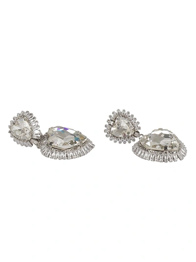 Alessandra Rich Crystal Heart Earrings In Silver