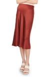 Vince Midi Satin Slip Skirt In Red Dahlia