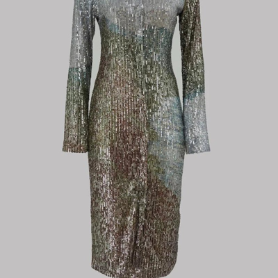 In The Mood For Love Ken Sequin Long Sleeve Midi Dress In Green