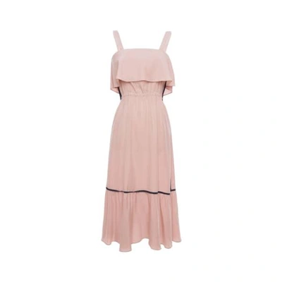 Tomcsanyi Totka Silky Contrast Ruffled Dress Nude