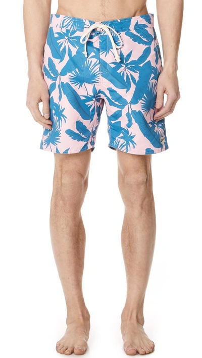 Bather Tropical Palms Surf Trunks In Pink