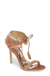 Badgley Mischka Katrina Embellished Tie Sandal In Dark Nude Leather