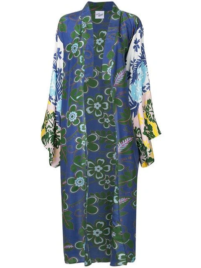 Michel Klein Floral Print Oversized Kimono Coat - Blue