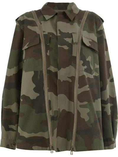 Faith Connexion Camouflage Jacket With Zip Detail In Green