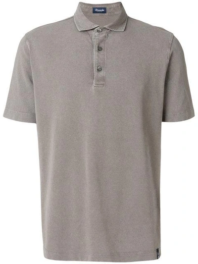 Drumohr Sand Grey Cotton Straight Hem Polo Shirt In Fango