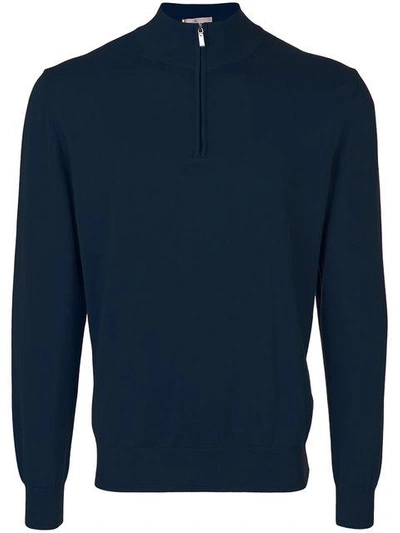 Canali Zip-neck Sweater In Blue