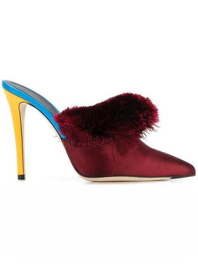 Marco De Vincenzo Pompom Ruffle Mules In Red